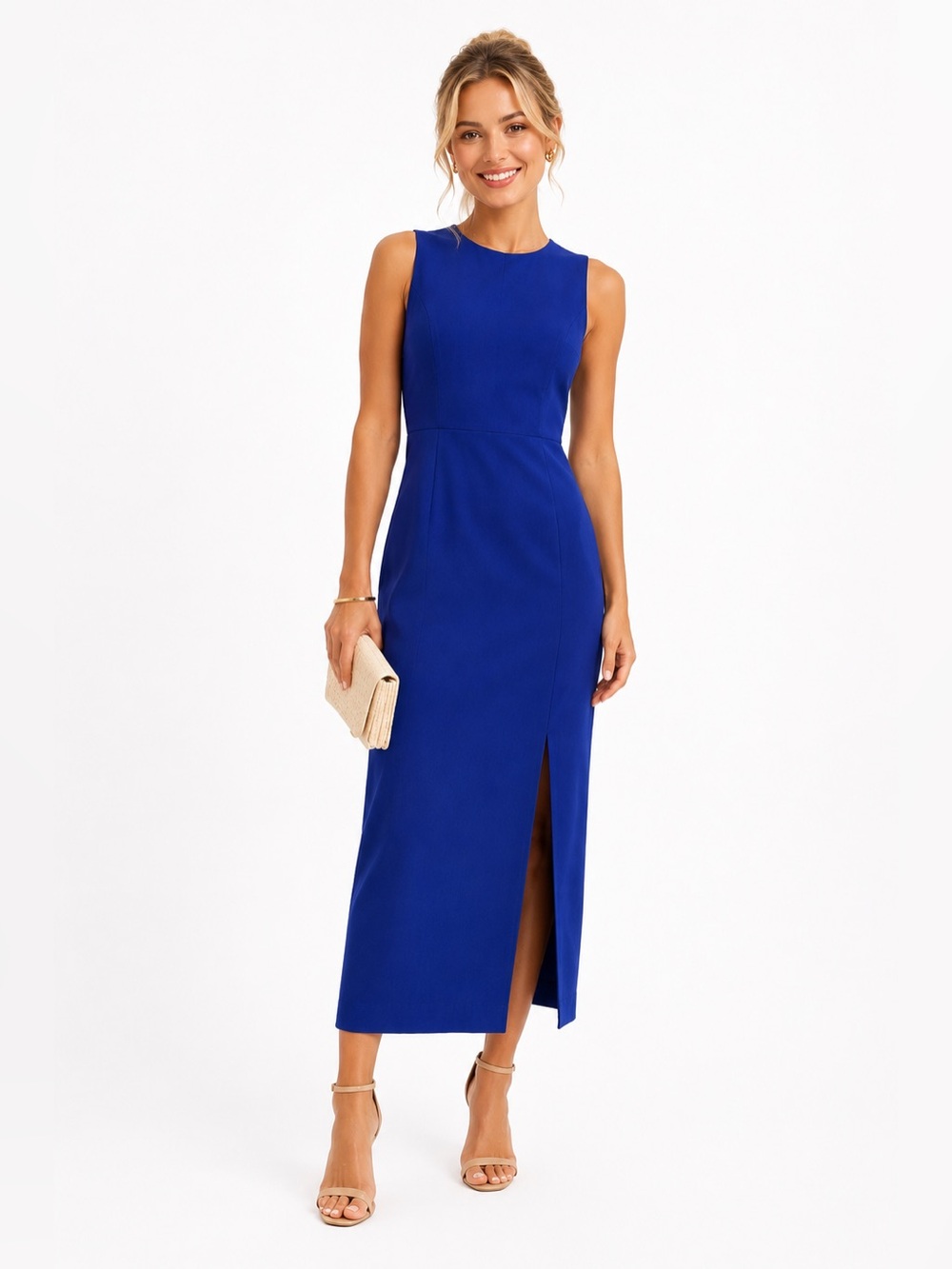 Vintage Jones New York Sleeveless Cobalt Blue Maxi Dress with Front Slit